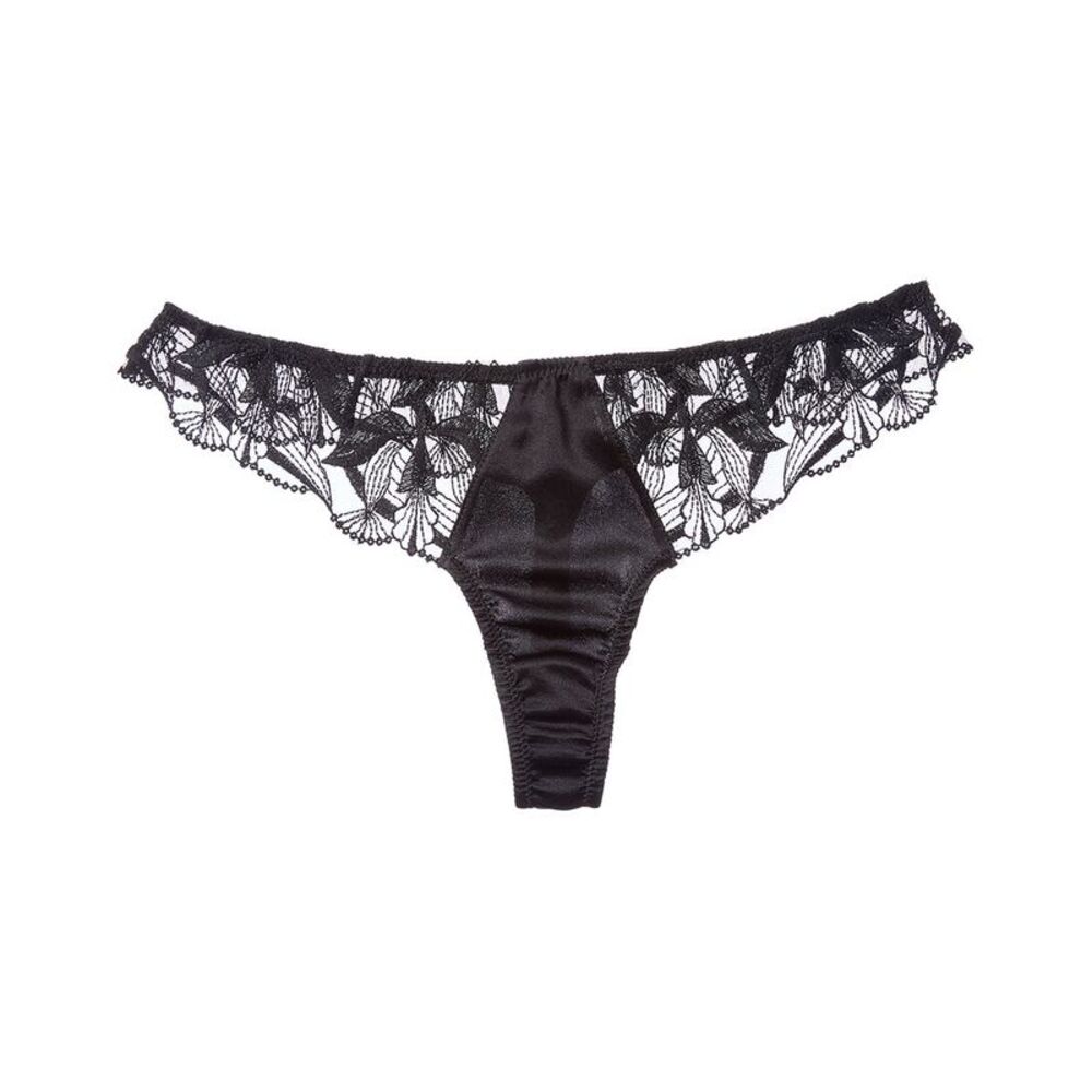 Kiki De Montparnasse Womens  Eclore Lace Trim Silk-Blend Thong, Black